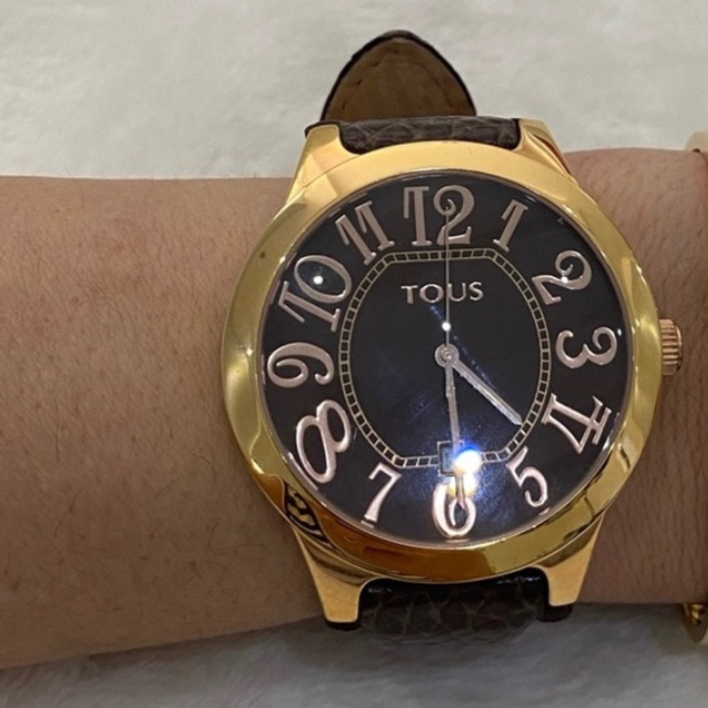 TOUS ROSE GOLD AND CROC LEATHER BELT